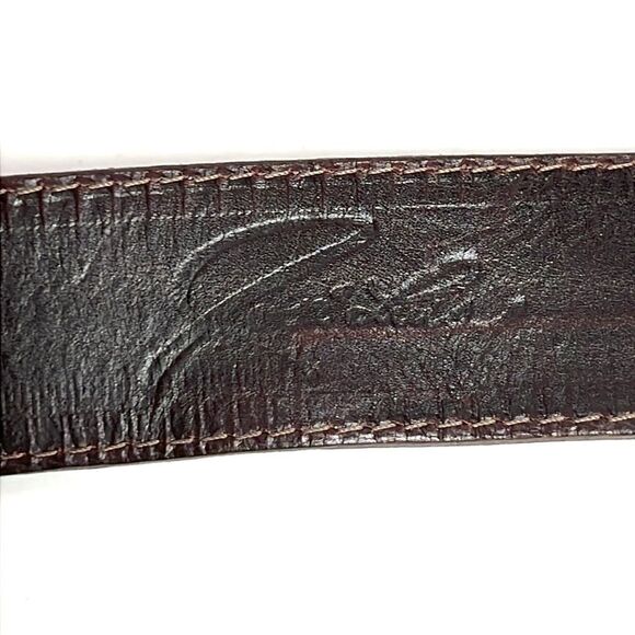 JOSE LUIS Spain Vintage Brown Leather Studded Etched Leather Buckle Belt size 34 - Picture 11 of 15